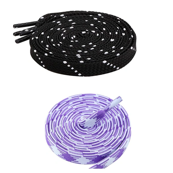 GRAH SANGRAH Flat Shoelace | 2 Pair (1 Pair Per Single Color) Unisex Shoelaces for Sport, Running Casual Shoes - 120 CM, Black White_ Purple