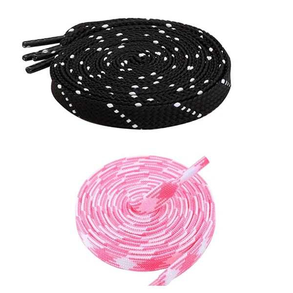 GRAH SANGRAH Flat Shoelace | 2 Pair (1 Pair Per Single Color) Unisex Shoelaces for Sport, Running Casual Shoes - 150 CM, Black White_ Pink