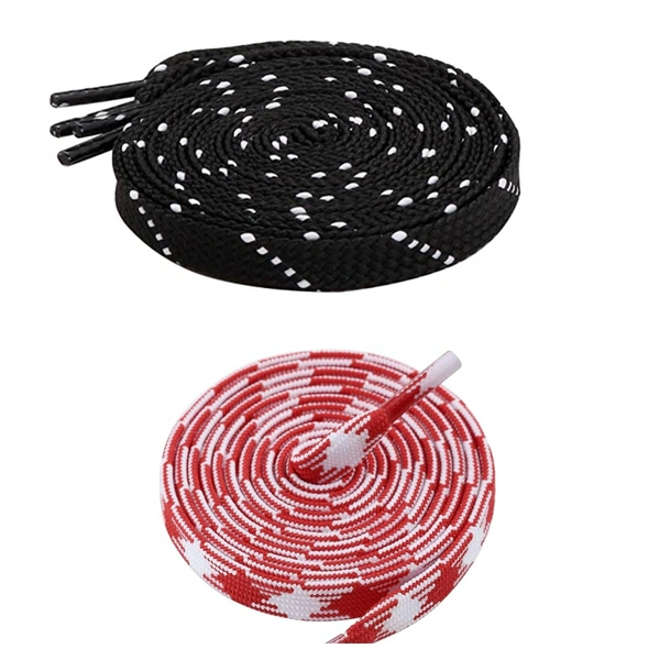 GRAH SANGRAH Flat Shoelace | 2 Pair (1 Pair Per Single Color) Unisex Shoelaces for Sport, Running Casual Shoes - 150 CM, Black White_ Red