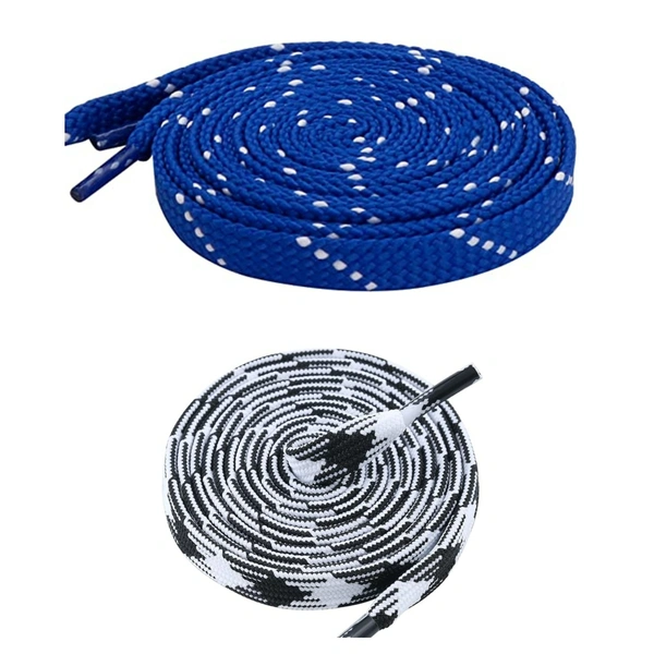 GRAH SANGRAH Flat Shoelace | 2 Pair (1 Pair Per Single Color) Unisex Shoelaces for Sport, Running Casual Shoes - 120 CM, Blue White_ Black