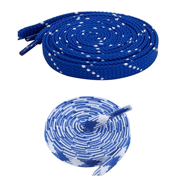 GRAH SANGRAH Flat Shoelace | 2 Pair (1 Pair Per Single Color) Unisex Shoelaces for Sport, Running Casual Shoes - 120 CM, Blue White_ Blue