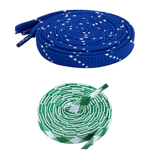 GRAH SANGRAH Flat Shoelace | 2 Pair (1 Pair Per Single Color) Unisex Shoelaces for Sport, Running Casual Shoes - 120 CM, Blue White_ Green
