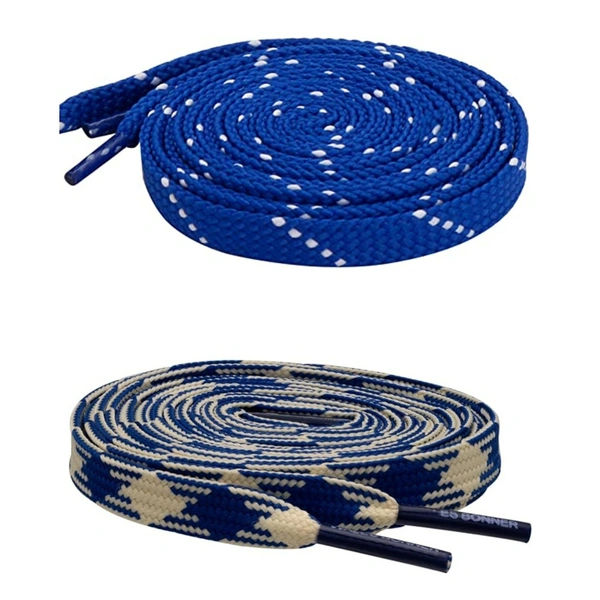 GRAH SANGRAH Flat Shoelace | 2 Pair (1 Pair Per Single Color) Unisex Shoelaces for Sport, Running Casual Shoes - 120 CM, Blue White_ Navy