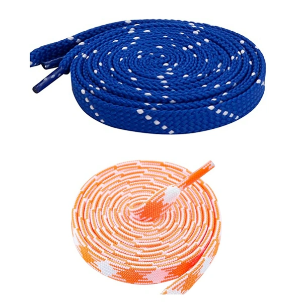 GRAH SANGRAH Flat Shoelace | 2 Pair (1 Pair Per Single Color) Unisex Shoelaces for Sport, Running Casual Shoes - 120 CM, Blue White_ Orange