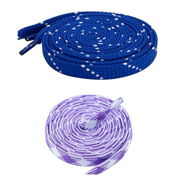 GRAH SANGRAH Flat Shoelace | 2 Pair (1 Pair Per Single Color) Unisex Shoelaces for Sport, Running Casual Shoes - 120 CM, Blue White_ Purple