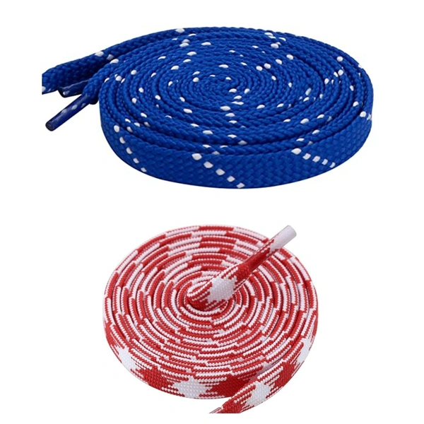 GRAH SANGRAH Flat Shoelace | 2 Pair (1 Pair Per Single Color) Unisex Shoelaces for Sport, Running Casual Shoes - 120 CM, Blue White_ Red