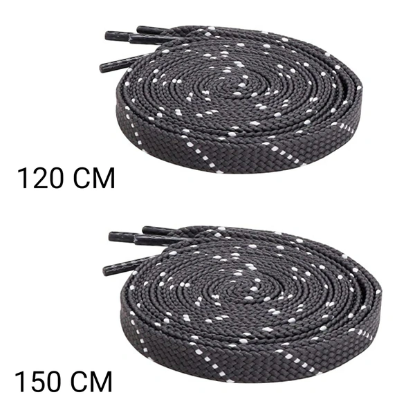 GRAH SANGRAH® 2 Pair | 1 Pair 120 CM | 1 Pair 150 CM| Flat, Sport or Gym Sneaker Shoelace - 120 or 150 CM, Grey White