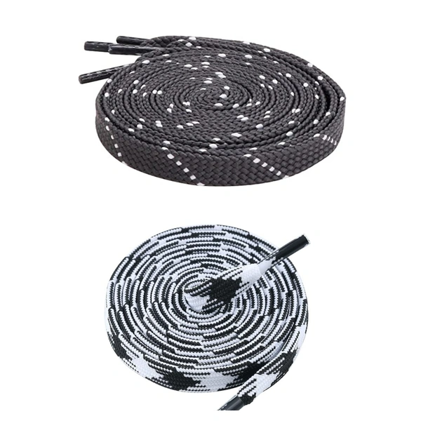 GRAH SANGRAH Flat Shoelace | 2 Pair (1 Pair Per Single Color) Unisex Shoelaces for Sport, Running Casual Shoes - 120 CM, Grey White_ Black