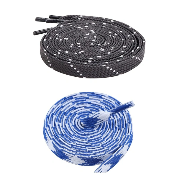 GRAH SANGRAH Flat Shoelace | 2 Pair (1 Pair Per Single Color) Unisex Shoelaces for Sport, Running Casual Shoes - 120 CM, Grey White_ Blue