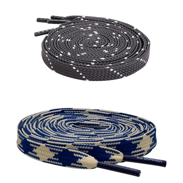 GRAH SANGRAH Flat Shoelace | 2 Pair (1 Pair Per Single Color) Unisex Shoelaces for Sport, Running Casual Shoes - 150 CM, Grey White_ Navy