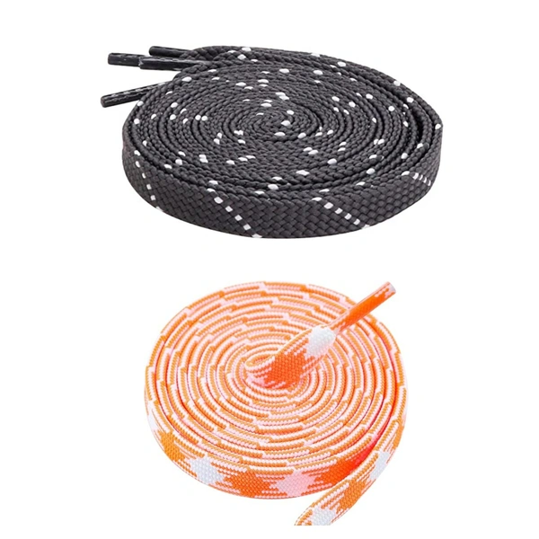 GRAH SANGRAH Flat Shoelace | 2 Pair (1 Pair Per Single Color) Unisex Shoelaces for Sport, Running Casual Shoes - 120 CM, Grey White_ Orange