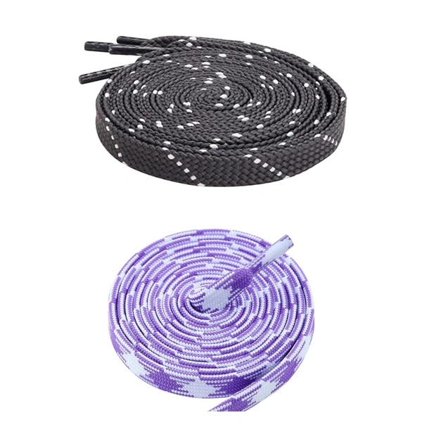 GRAH SANGRAH Flat Shoelace | 2 Pair (1 Pair Per Single Color) Unisex Shoelaces for Sport, Running Casual Shoes - 150 CM, Grey White_ Purple