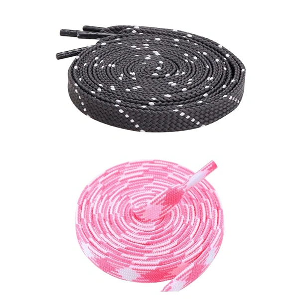 GRAH SANGRAH Flat Shoelace | 2 Pair (1 Pair Per Single Color) Unisex Shoelaces for Sport, Running Casual Shoes - 150 CM, Grey White_ Pink