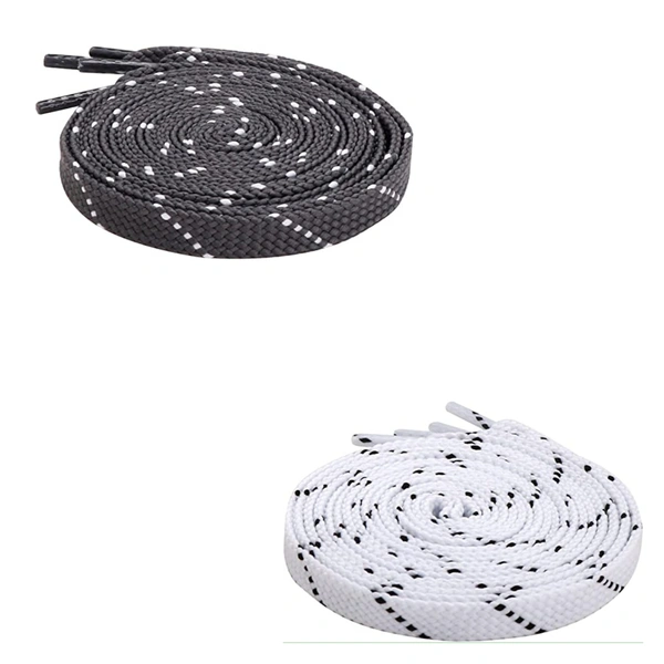 GRAH SANGRAH® 2 Pair (1 Pair Per Single Color) Flat Unisex Shoelaces For Casual, Running Sports Shoes Double Color Twil - 120 CM, Grey-White Black