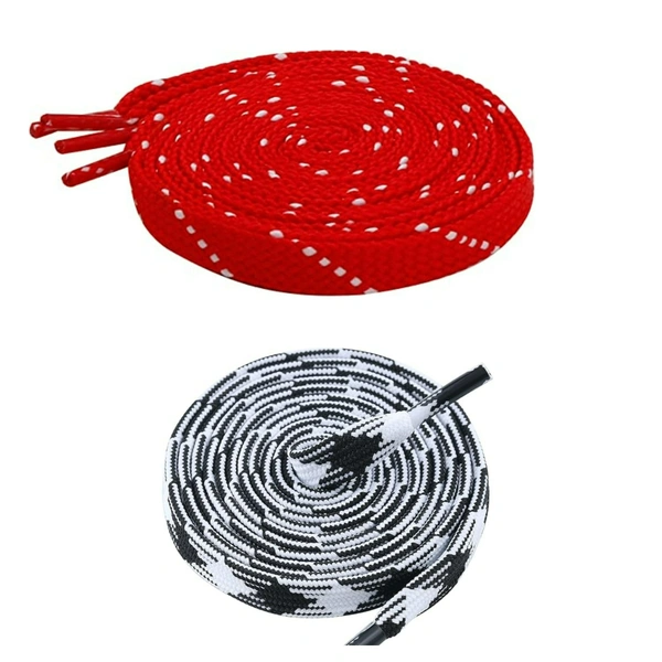 GRAH SANGRAH Flat Shoelace | 2 Pair (1 Pair Per Single Color) Unisex Shoelaces for Sport, Running Casual Shoes - 150 CM, Red White_ Black