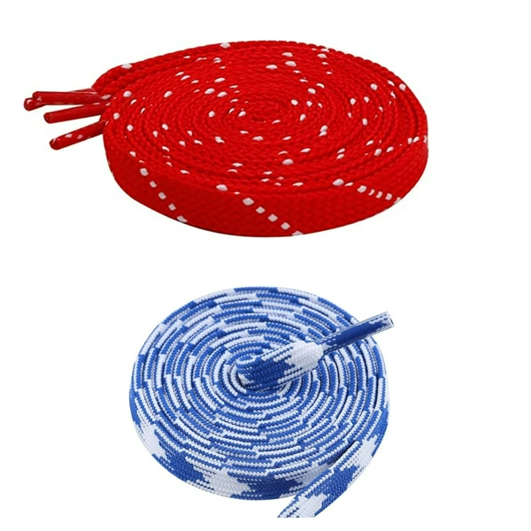 GRAH SANGRAH Flat Shoelace | 2 Pair (1 Pair Per Single Color) Unisex Shoelaces for Sport, Running Casual Shoes - 120 CM, Red White_ Blue