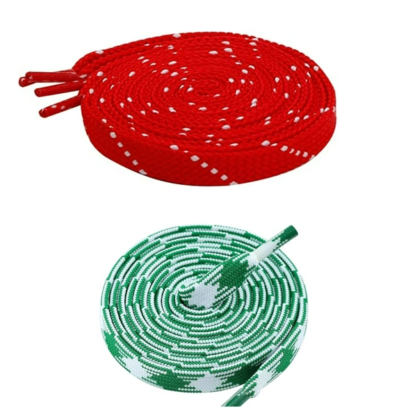 GRAH SANGRAH Flat Shoelace | 2 Pair (1 Pair Per Single Color) Unisex Shoelaces for Sport, Running Casual Shoes - 150 CM, Red White_ Green