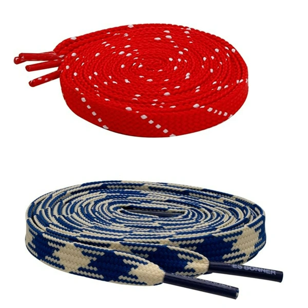 GRAH SANGRAH Flat Shoelace | 2 Pair (1 Pair Per Single Color) Unisex Shoelaces for Sport, Running Casual Shoes - 120 CM, Red White_ Navy