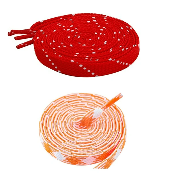 GRAH SANGRAH Flat Shoelace | 2 Pair (1 Pair Per Single Color) Unisex Shoelaces for Sport, Running Casual Shoes - 120 CM, Red White_ Orange