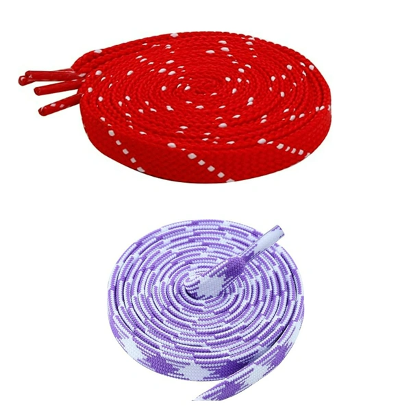 GRAH SANGRAH Flat Shoelace | 2 Pair (1 Pair Per Single Color) Unisex Shoelaces for Sport, Running Casual Shoes - 120 CM, Red White_ Purple