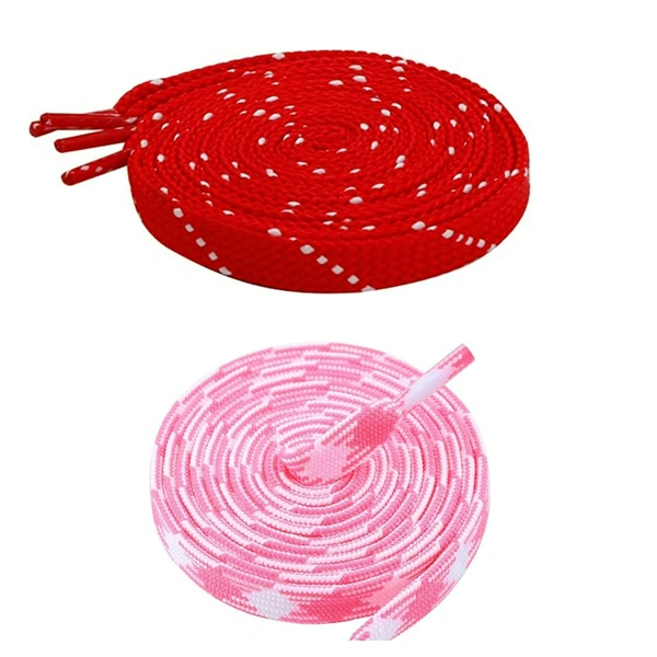 GRAH SANGRAH Flat Shoelace | 2 Pair (1 Pair Per Single Color) Unisex Shoelaces for Sport, Running Casual Shoes - 150 CM, Red White_ Pink