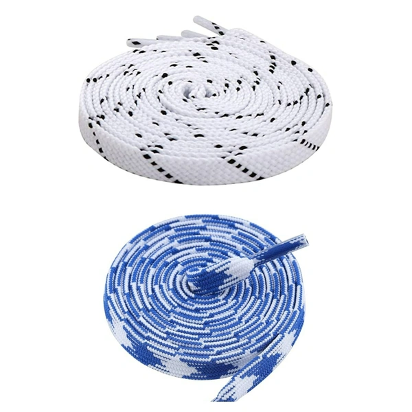 GRAH SANGRAH Flat Shoelace | 2 Pair (1 Pair Per Single Color) Unisex Shoelaces for Sport, Running Casual Shoes - 120 CM, White Black_ Blue