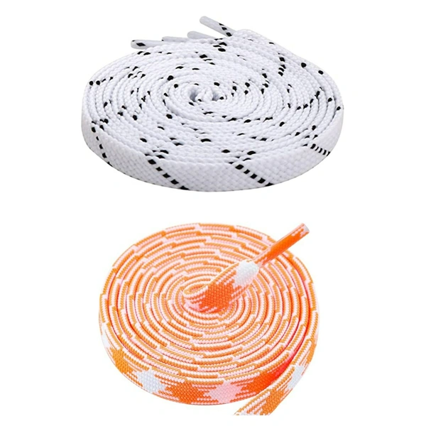 GRAH SANGRAH Flat Shoelace | 2 Pair (1 Pair Per Single Color) Unisex Shoelaces for Sport, Running Casual Shoes - 120 CM, White Black_ Orange