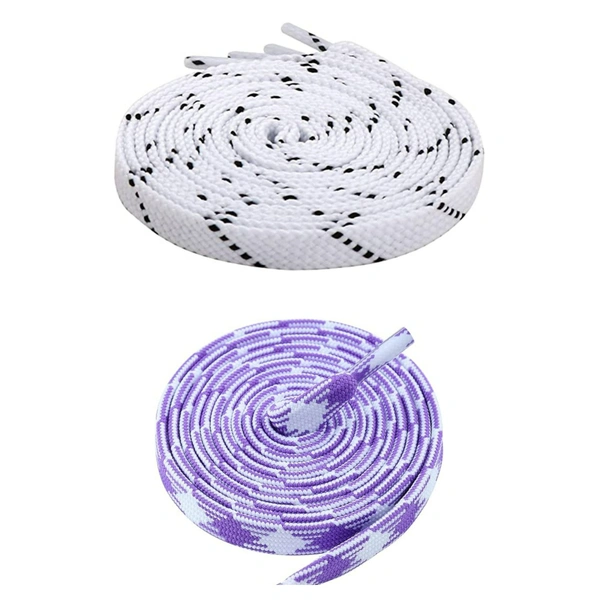 GRAH SANGRAH Flat Shoelace | 2 Pair (1 Pair Per Single Color) Unisex Shoelaces for Sport, Running Casual Shoes - 120 CM, White Black_ Purple