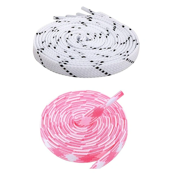 GRAH SANGRAH Flat Shoelace | 2 Pair (1 Pair Per Single Color) Unisex Shoelaces for Sport, Running Casual Shoes - 150 CM, White Black_ Pink