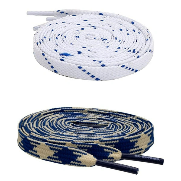 GRAH SANGRAH Flat Shoelace | 2 Pair (1 Pair Per Single Color) Unisex Shoelaces for Sport, Running Casual Shoes - 120 CM, White Blue_ Navy