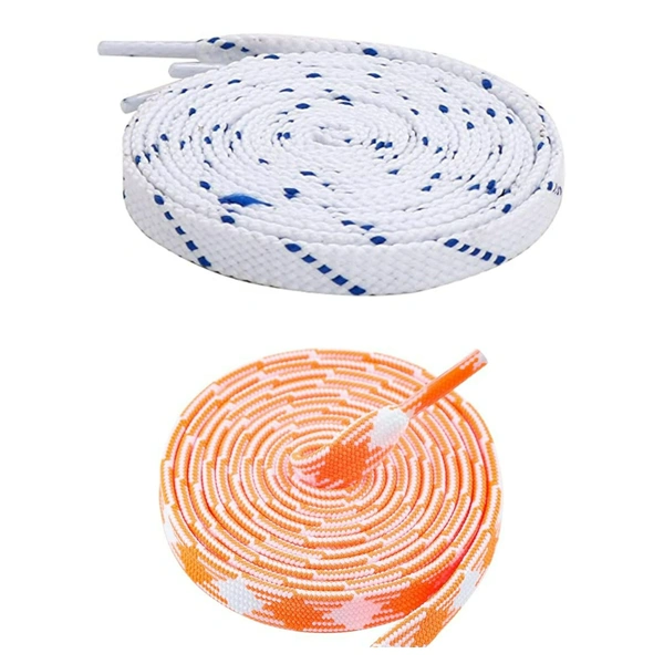 GRAH SANGRAH Flat Shoelace | 2 Pair (1 Pair Per Single Color) Unisex Shoelaces for Sport, Running Casual Shoes - 120 CM, White Blue_ Orange