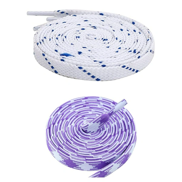 GRAH SANGRAH Flat Shoelace | 2 Pair (1 Pair Per Single Color) Unisex Shoelaces for Sport, Running Casual Shoes - 120 CM, White Blue_ Purple