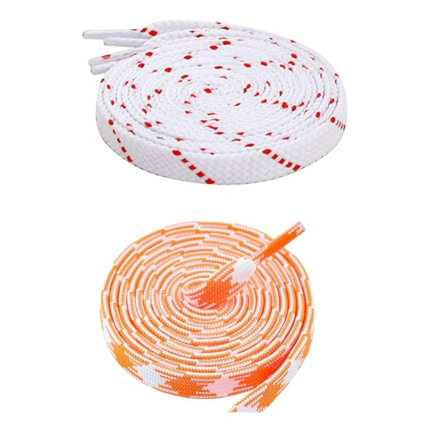 GRAH SANGRAH Flat Shoelace | 2 Pair (1 Pair Per Single Color) Unisex Shoelaces for Sport, Running Casual Shoes - 120 CM, White Red_ Orange