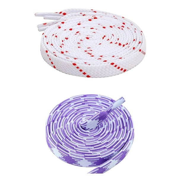GRAH SANGRAH Flat Shoelace | 2 Pair (1 Pair Per Single Color) Unisex Shoelaces for Sport, Running Casual Shoes - 120 CM, White Red_ Purple