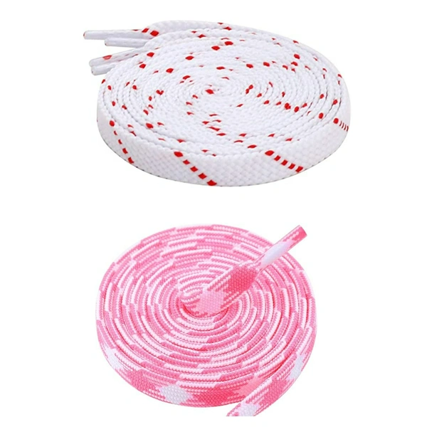 GRAH SANGRAH Flat Shoelace | 2 Pair (1 Pair Per Single Color) Unisex Shoelaces for Sport, Running Casual Shoes - 120 CM, White Red_ Pink