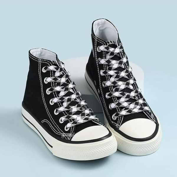 GRAH SANGRAH® 2 Pairs Fashionable Double Layer Flat Colored Shoe laces for Sneakers - 150 CM, Black White