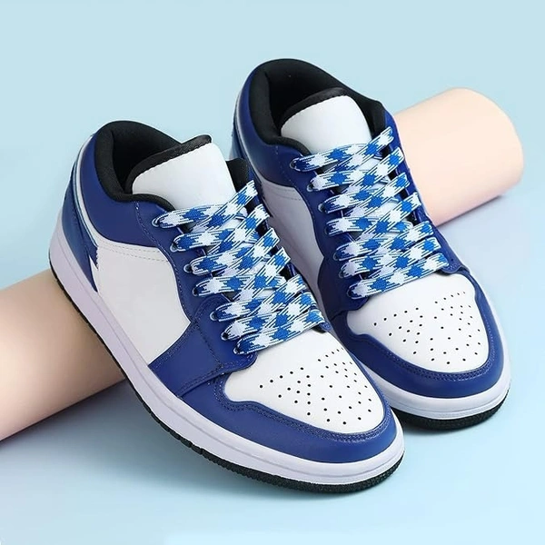 GRAH SANGRAH® 2 Pairs | Fashionable Double Layer Flat Colored | Unisex Shoe laces for Sneakers - 150 CM, Blue White_ Red White