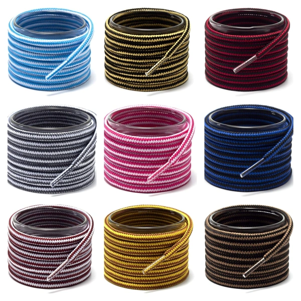 GRAH SANGRAH® (2 Pair Round Boot Laces Running, Sports, Gym, Casual Dual Coloured Striped Shoe Lace - 120 CM, Hot Pink White