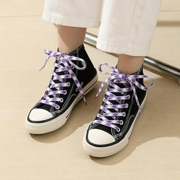 GRAH SANGRAH® 2 Pair | 1 Pair 120 CM | 1 Pair 150 CM| Flat, Sport or Gym Sneaker Shoelace - 120 or 150 CM, Purple White
