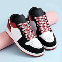 GRAH SANGRAH® 2 Pairs | Fashionable Double Layer Flat Colored | Unisex Shoe laces for Sneakers - 150 CM, Black White_ Red White