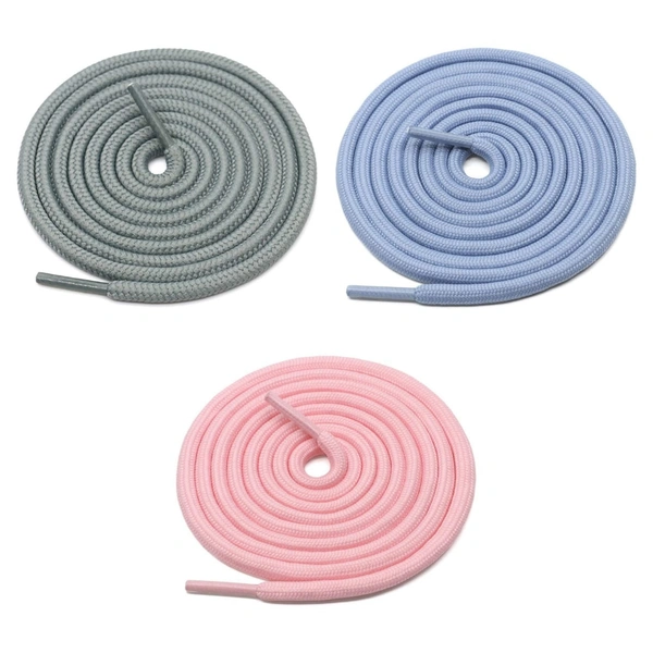 GRAH SANGRAH® 3 Pair (1 Pair Per Single Color) Unisex Shoes Laces For Sport, Running Casual Gym Shoelaces - 120 CM, Grey/ Sky / Pink