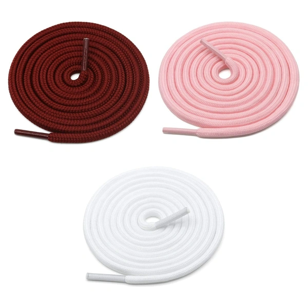 GRAH SANGRAH® 3 Pair (1 Pair Per Single Color) Unisex Shoes Laces For Sport, Running Casual Gym Shoelaces - 120 CM, Maroon_ Pink_ White