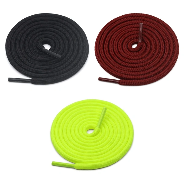 GRAH SANGRAH® 3 Pair (1 Pair Per Single Color) Unisex Shoes Laces For Sport, Running Casual Gym Shoelaces - 120 CM, Black-Maroon-Fluorescent