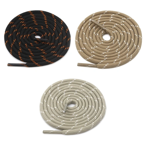 GRAH SANGRAH® (3 Pair) (1 Pair Per Single Color) Shoes Laces Athletic Shoelaces For Sport/Running Shoes Shoe Strings - 120 CM, Black Orange / Khaki / Beige