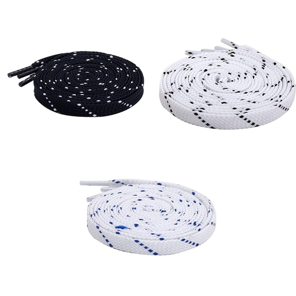 GRAH SANGRAH® 3 Pair (1 Pair Per Single Color) Flat Unisex Shoelaces For Casual, Running Sports Shoes Double Color Twill - 120 CM, BLK WHT-WHT BLK-WHT BLU