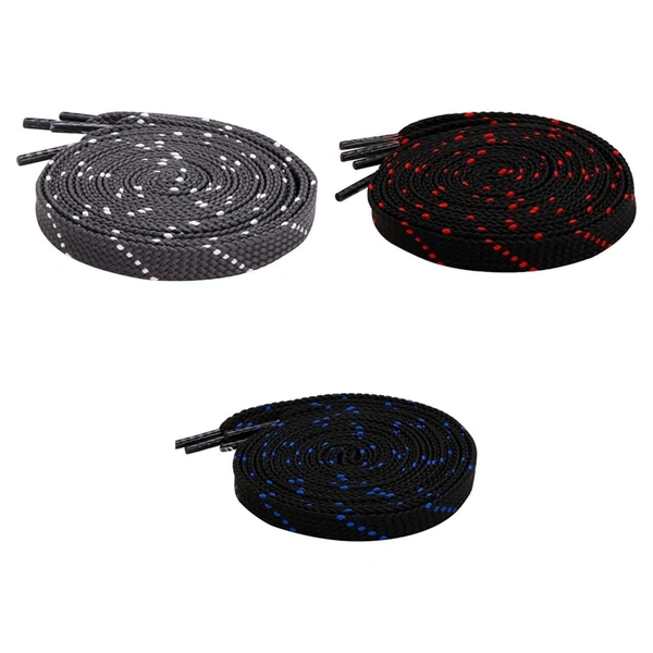 GRAH SANGRAH® 3 Pair (1 Pair Per Single Color) Flat Unisex Shoelaces For Casual, Running Sports Shoes Double Color Twill - 120 CM, GRY WHT-BLK RED-BLK BLU