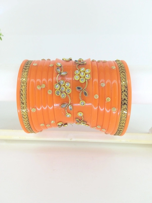 Rajasthani Rajwadi Dhalu Bangles Set - 2.4, Carrot Orange