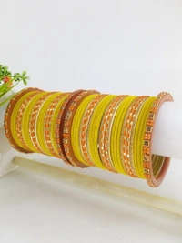 Metal Velvet and Dotted Wedding Haldi Bangles Set. - 2.4, Haldi