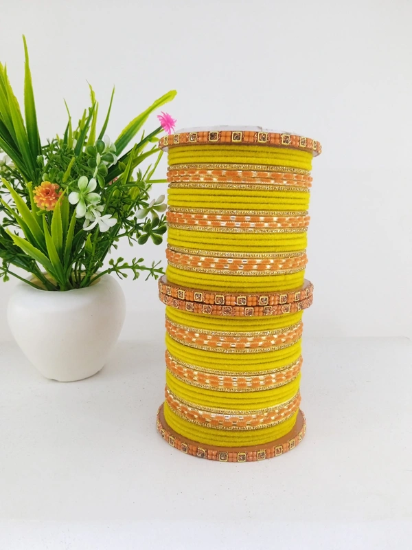 Metal Velvet and Dotted Wedding Haldi Bangles Set. - 2.4, Haldi