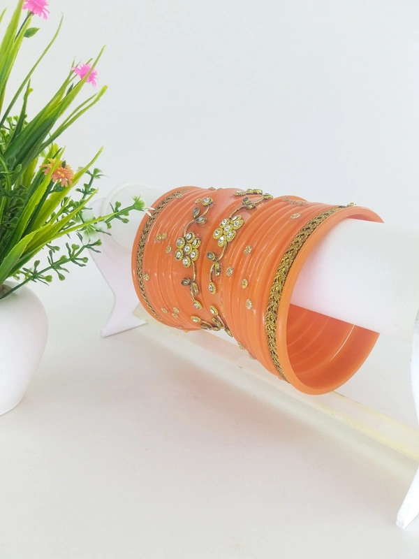 Rajasthani Rajwadi Dhalu Bangles Set - 2.4, Carrot Orange